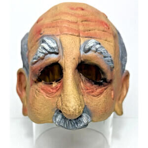 VTG 2007 Take One Halloween Old Man Face Half Mask Grey Hair Mustache Eyebrows